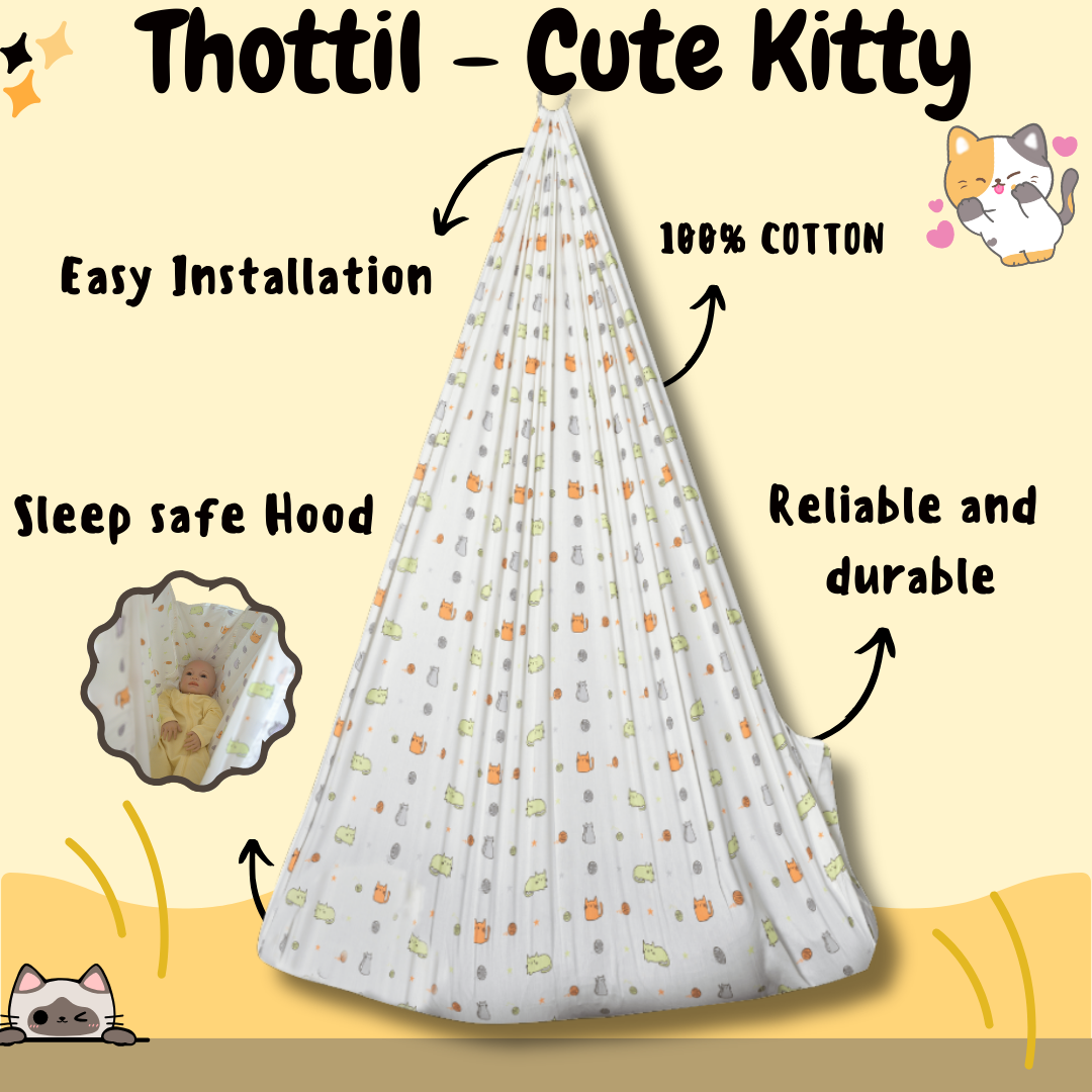 Pure Cotton Sleep Safe Thottil - Cute Kitty