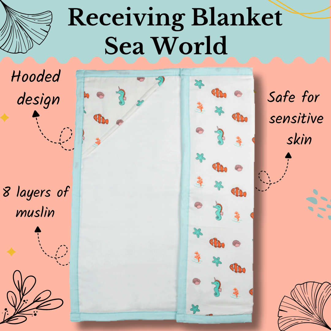 8 Layers Muslin Receiving Blanket - Sea World
