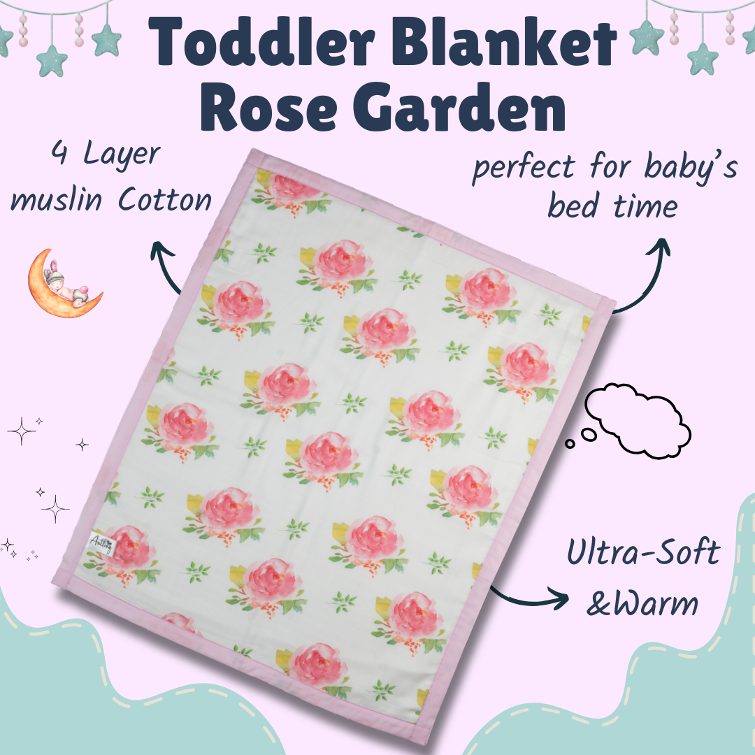 Premium Muslin Toddler Blanket (4 layers) - Rose Garden