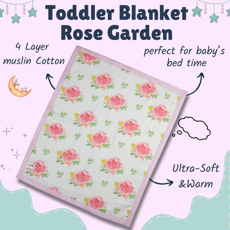 Premium Muslin Toddler Blanket (4 layers) - Rose Garden