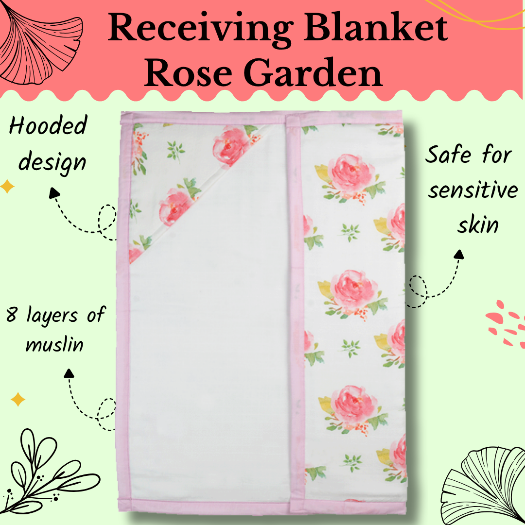 Premium 8 Layers Muslin Receiving Blanket - Rose Garden