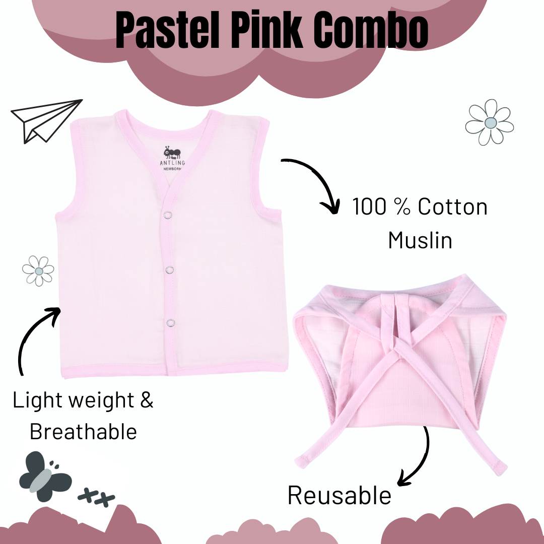 Newborn Muslin Jabla & Nappy Combo - Pastel Pink
