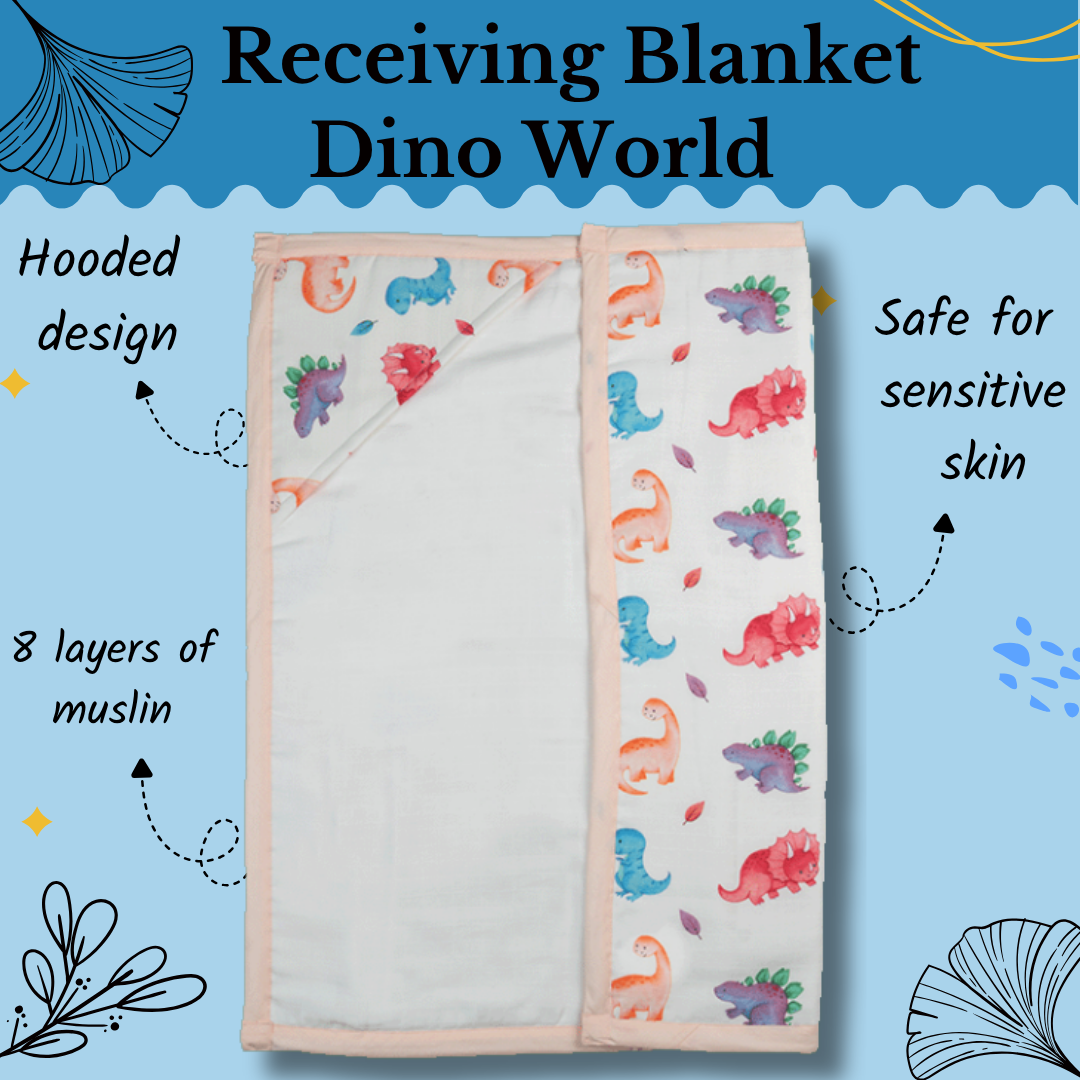 Premium 8 Layers Muslin Receiving Blanket - Dino World