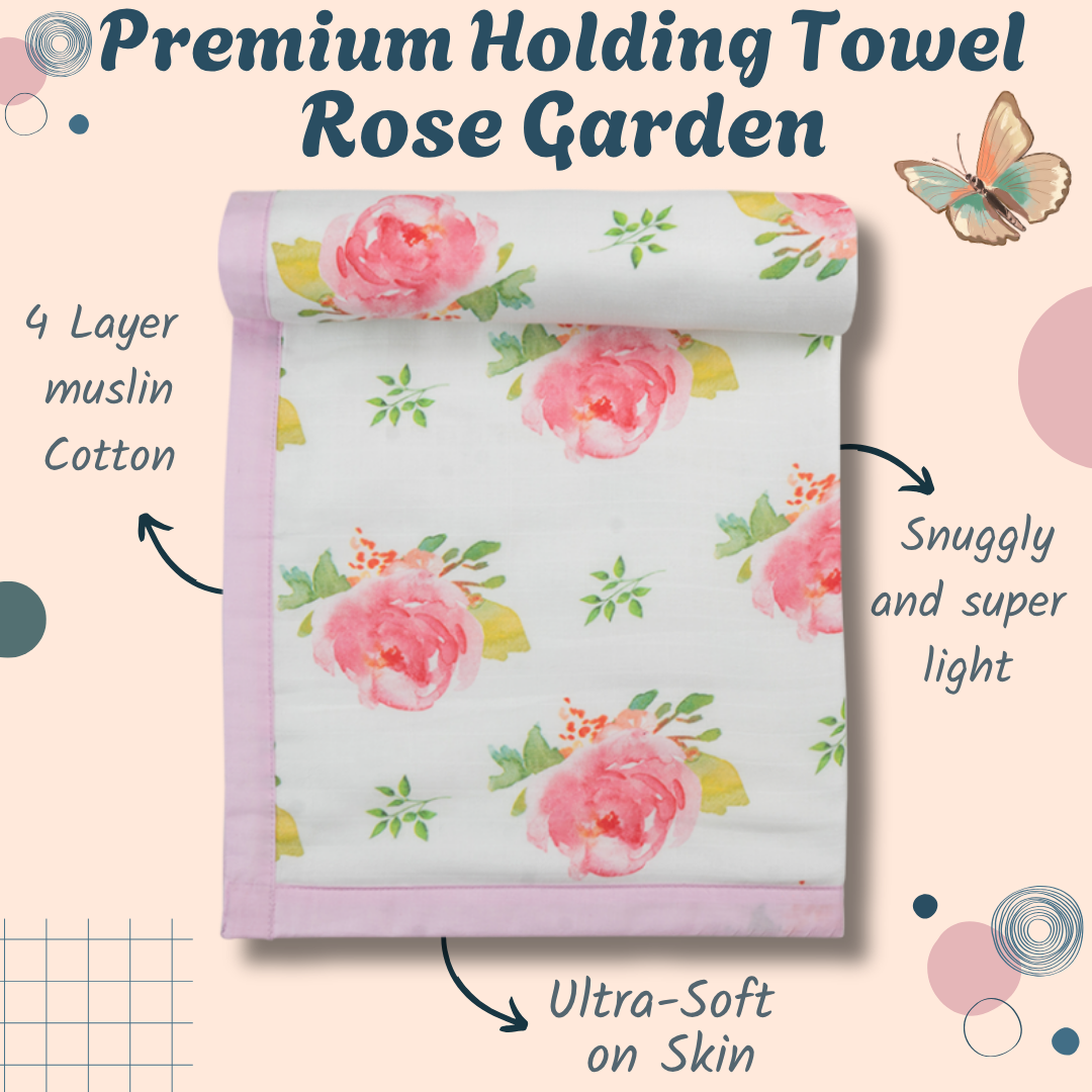 Premium 4 Layers Muslin Holding Towel - Rose Garden