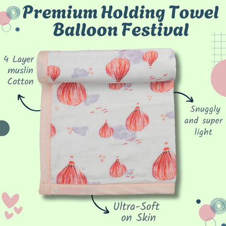 Premium 4 Layers Muslin Holding Towel - Balloon Festival