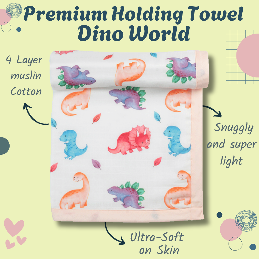 Premium 4 Layers Muslin Holding Towel - Dino World