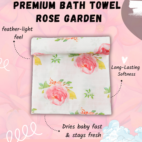 Premium Muslin Baby Bath Towel - Rose Garden