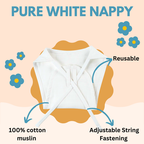 100% Pure Cotton Muslin White Nappy (Pack of 2)