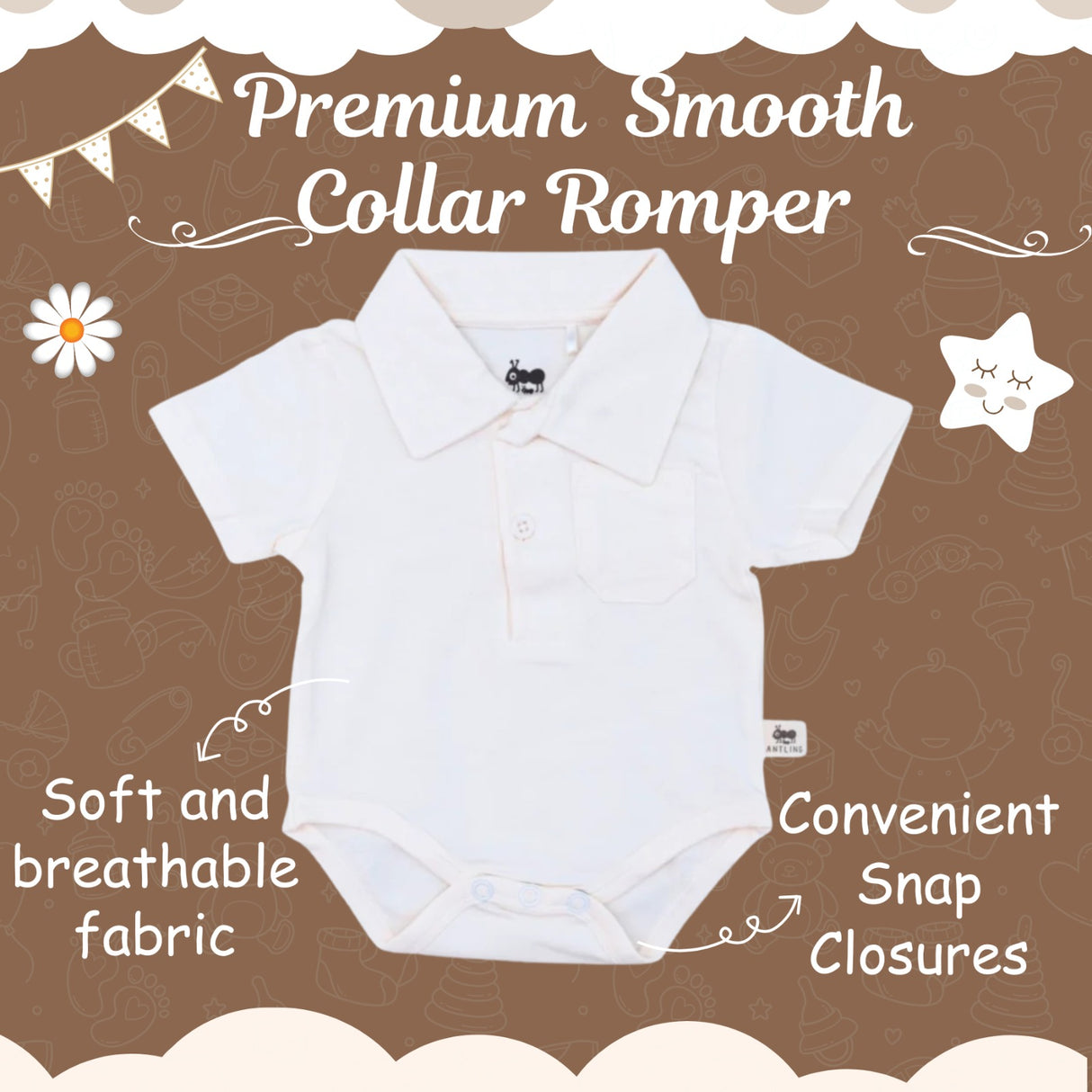 Premium Smooth Collar Unisex Cotton Rompers - Ecru