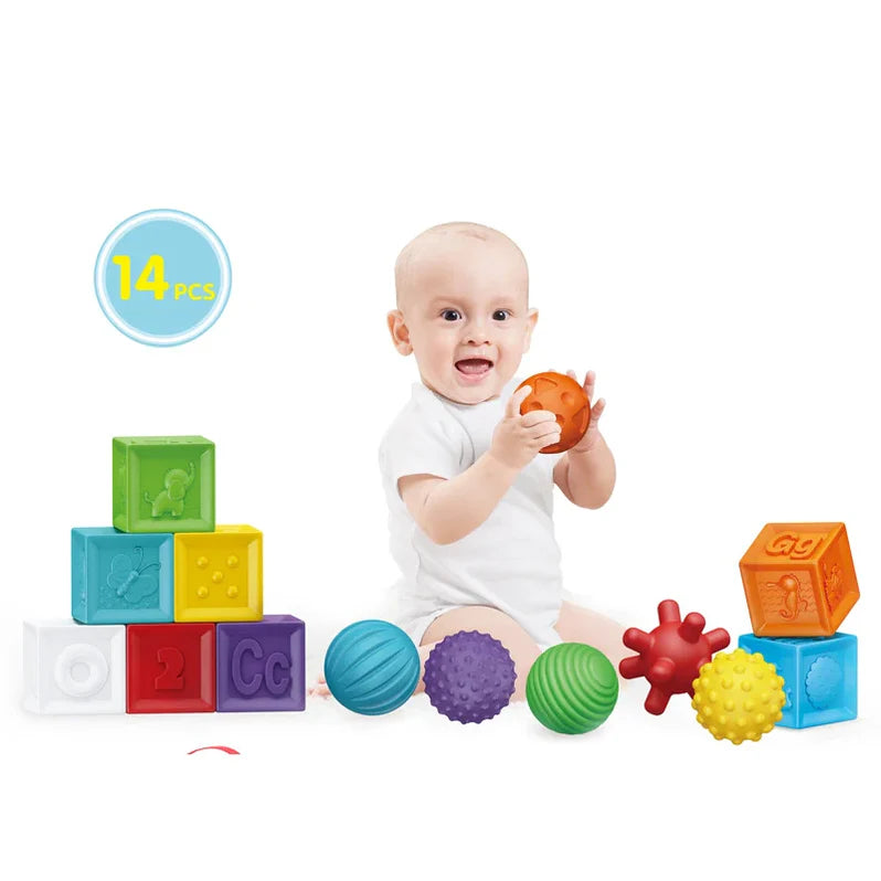 Baby's First Soft Sensory Toy Set -Balls & Blocks (14 Pieces)
