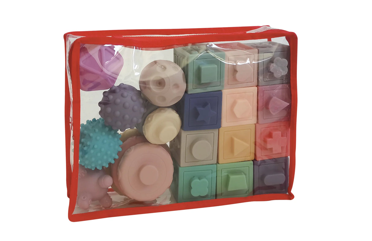 Baby's First Soft Sensory Toy Set -Blocks, Balls & Stacker (23 Pieces)