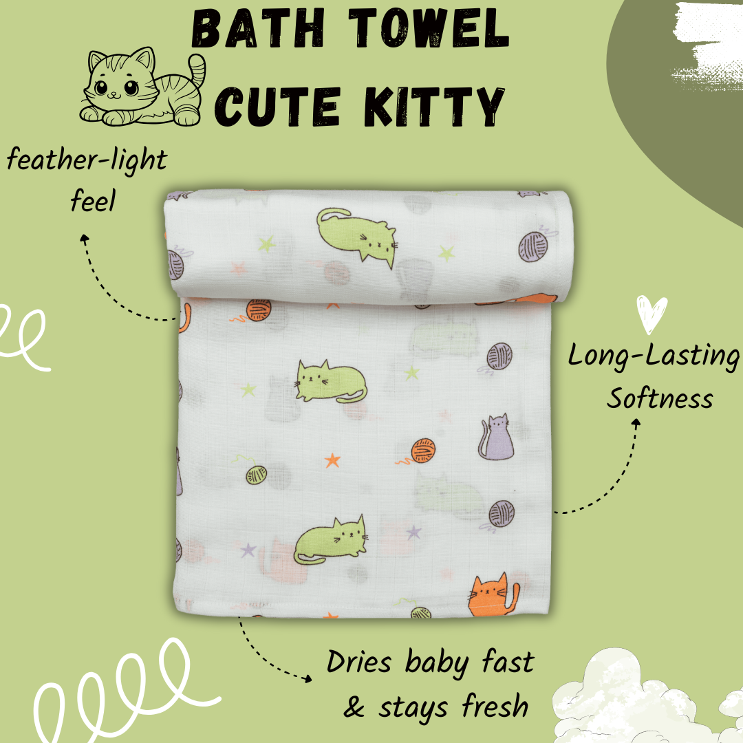 Muslin Baby Bath Towel - Cute Kitty