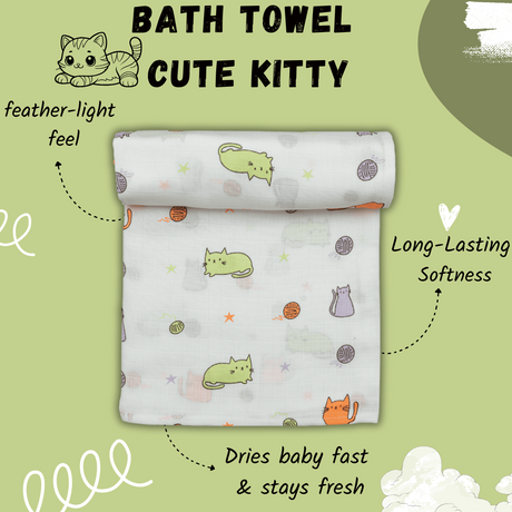 Muslin Baby Bath Towel - Cute Kitty