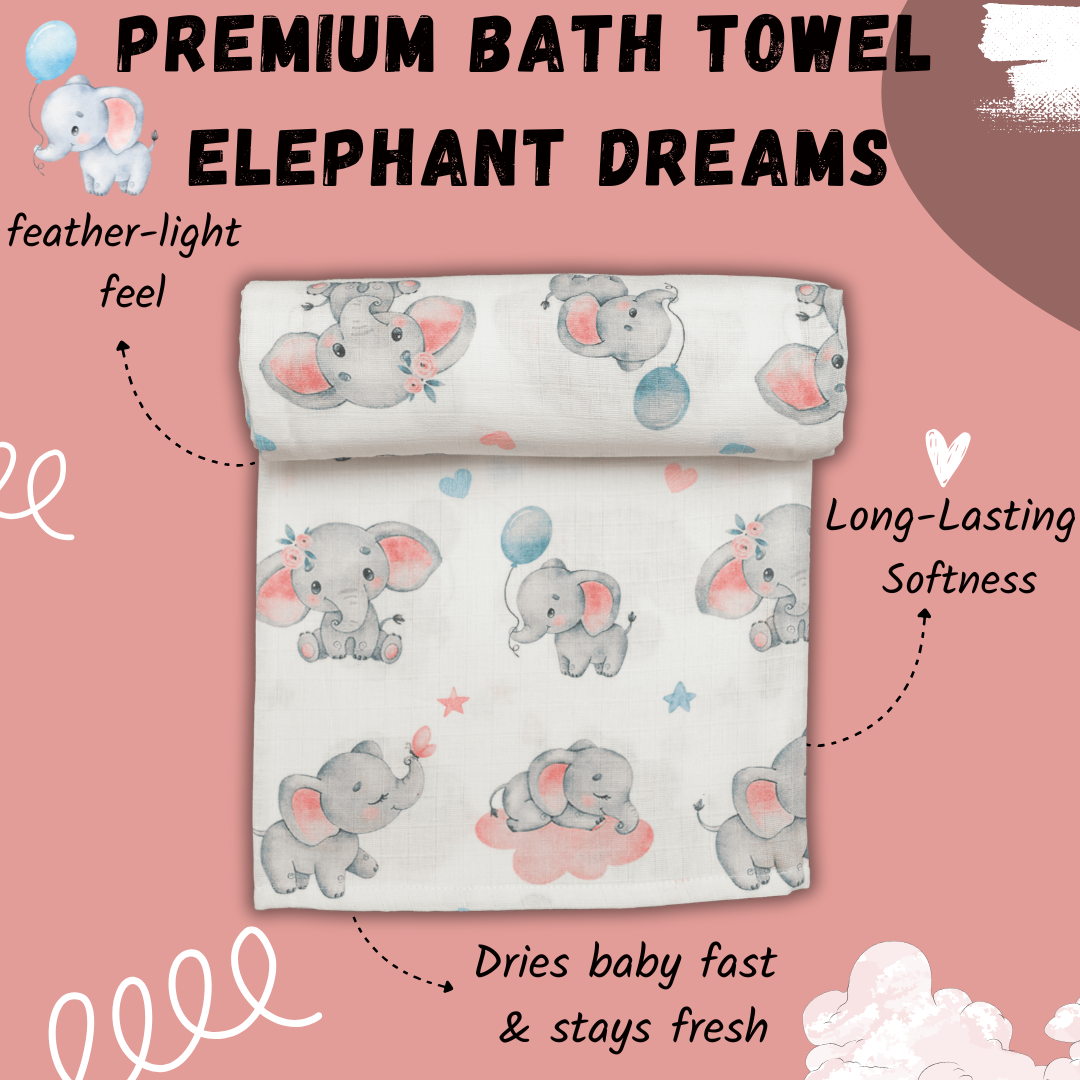 Premium Muslin Baby Bath Towel - Elephant Dreams