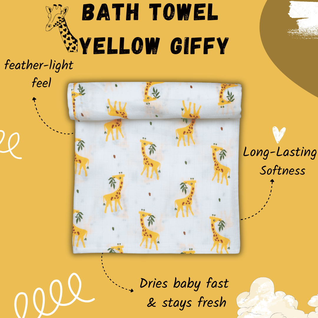 Muslin Baby Bath Towel - Yellow Giffy
