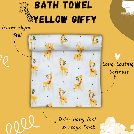 Muslin Baby Bath Towel - Yellow Giffy