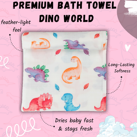 Premium Muslin Baby Bath Towel - Dino World