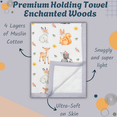 Premium 4 Layers Muslin Holding Towel - Enchanted Woods