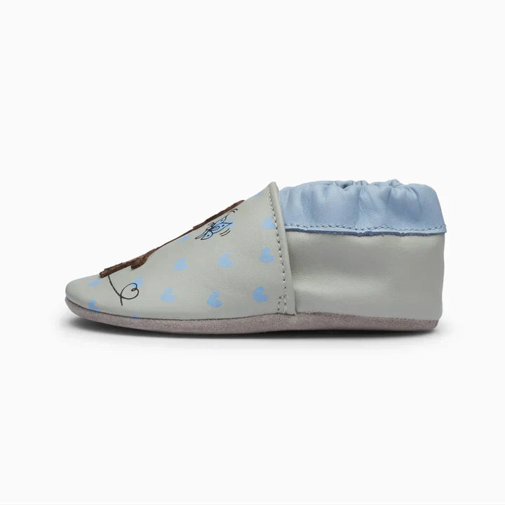 Giraffe Leather Baby Shoe - Light Blue and Grey