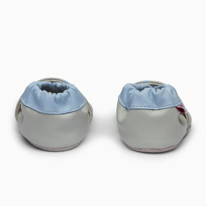 Giraffe Leather Baby Shoe - Light Blue and Grey