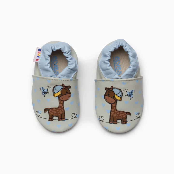 Giraffe Leather Baby Shoe - Light Blue and Grey