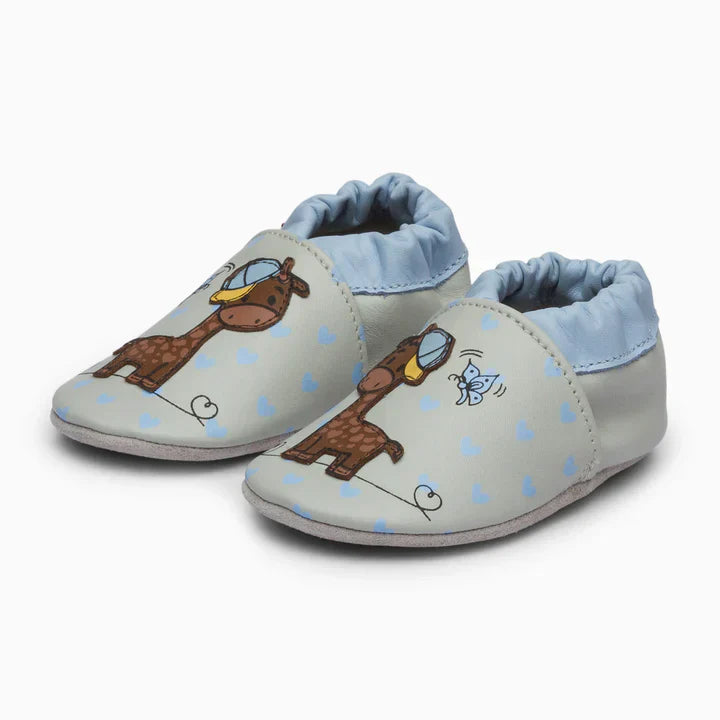 Giraffe Leather Baby Shoe - Light Blue and Grey