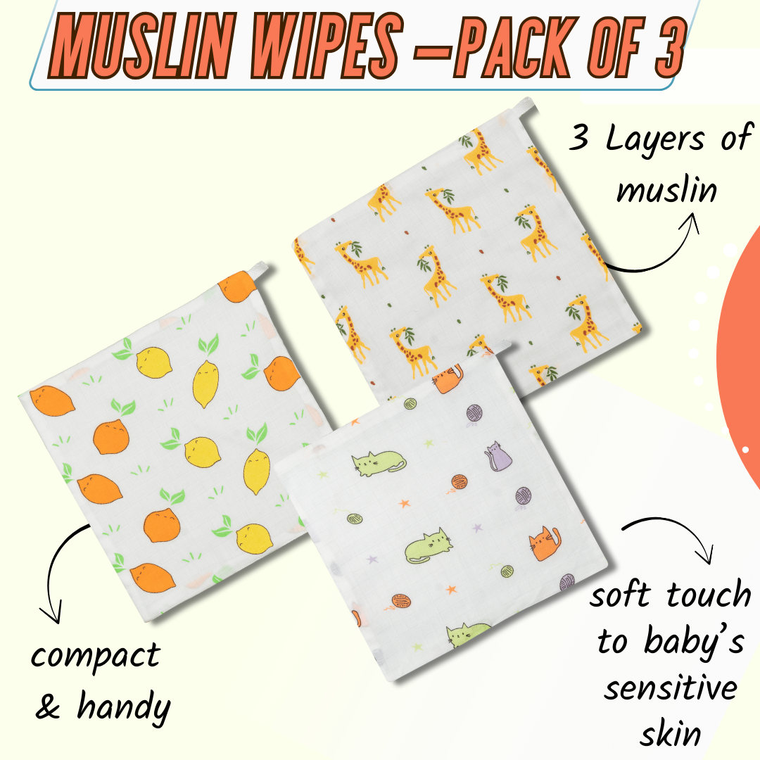 Muslin Wipes (3 layers) - Pack of 3 prints