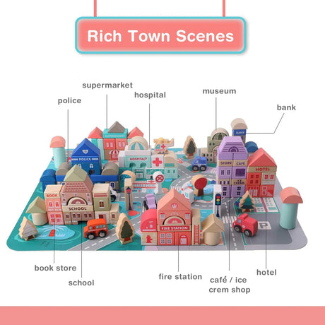 Open Ended 115 Pieces Wooden City Building Blocks