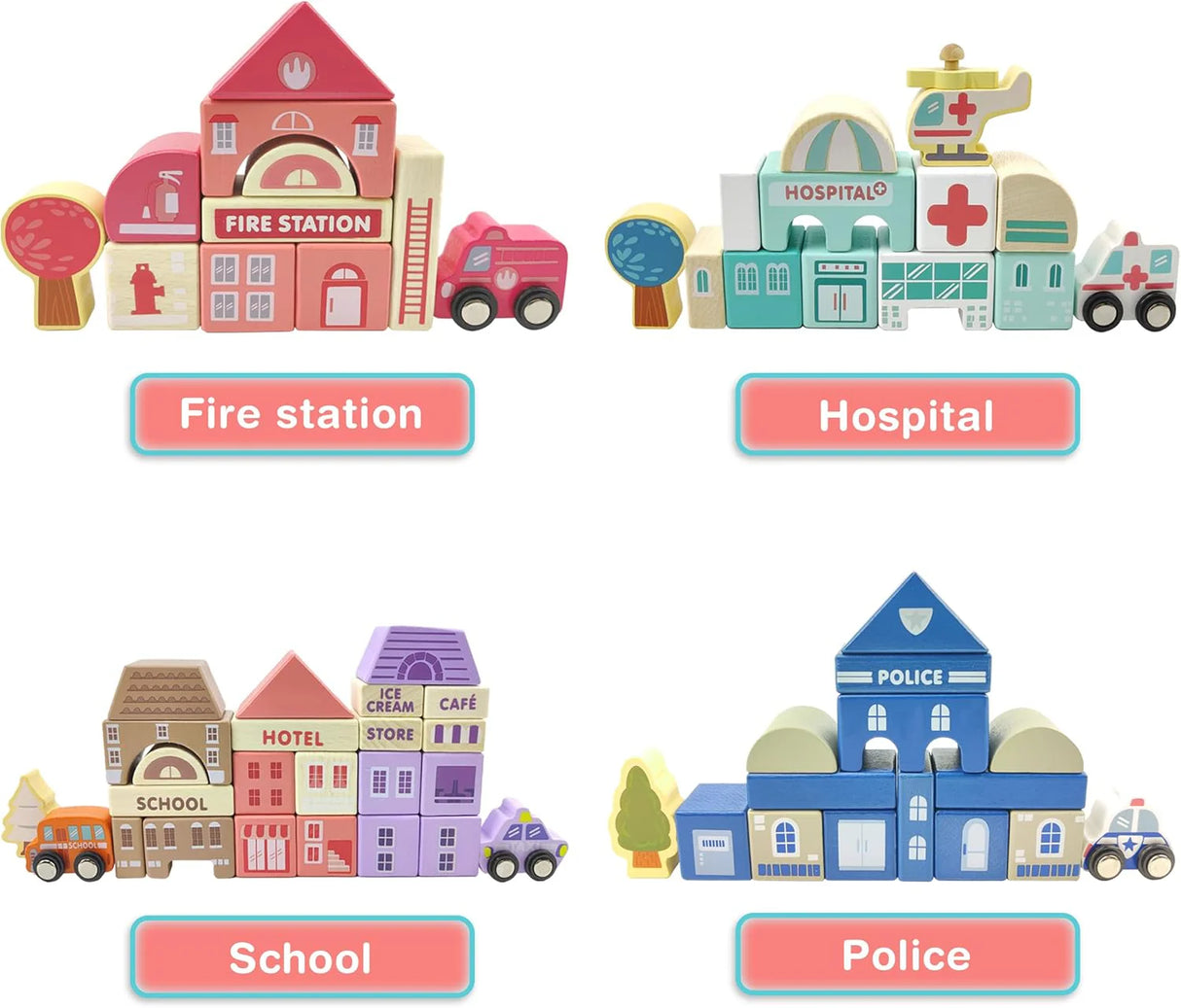 Open Ended 115 Pieces Wooden City Building Blocks