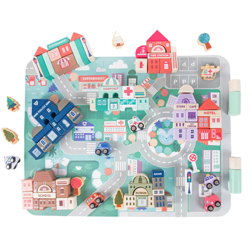 Open Ended 115 Pieces Wooden City Building Blocks