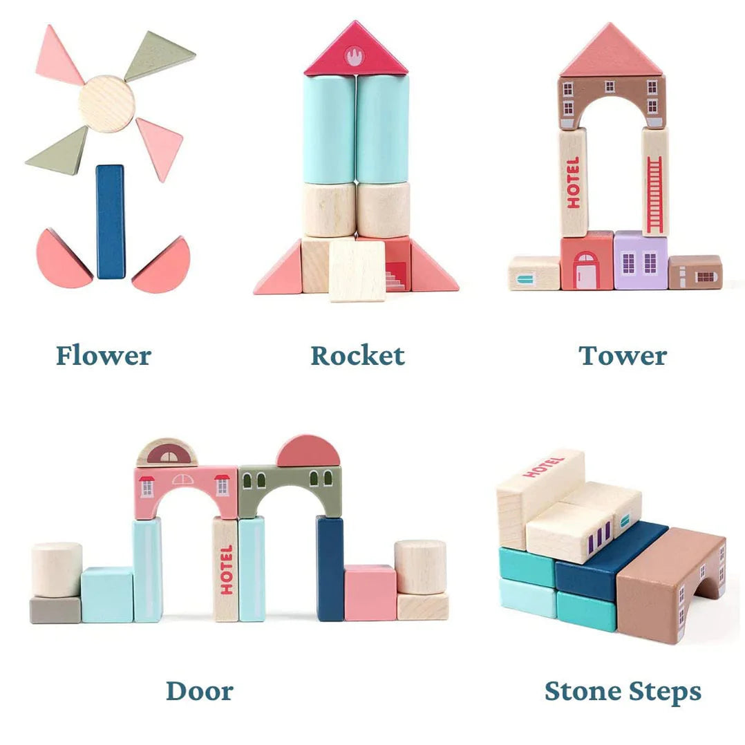 Open Ended 115 Pieces Wooden City Building Blocks