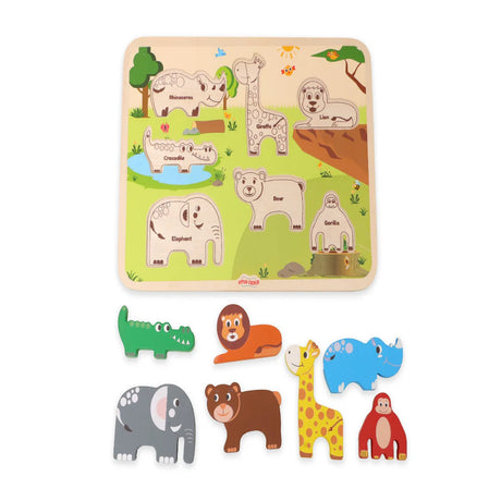 Open Ended Chunky Puzzle New Design- Animals (Includes - 7 Chunky self standing Animals)