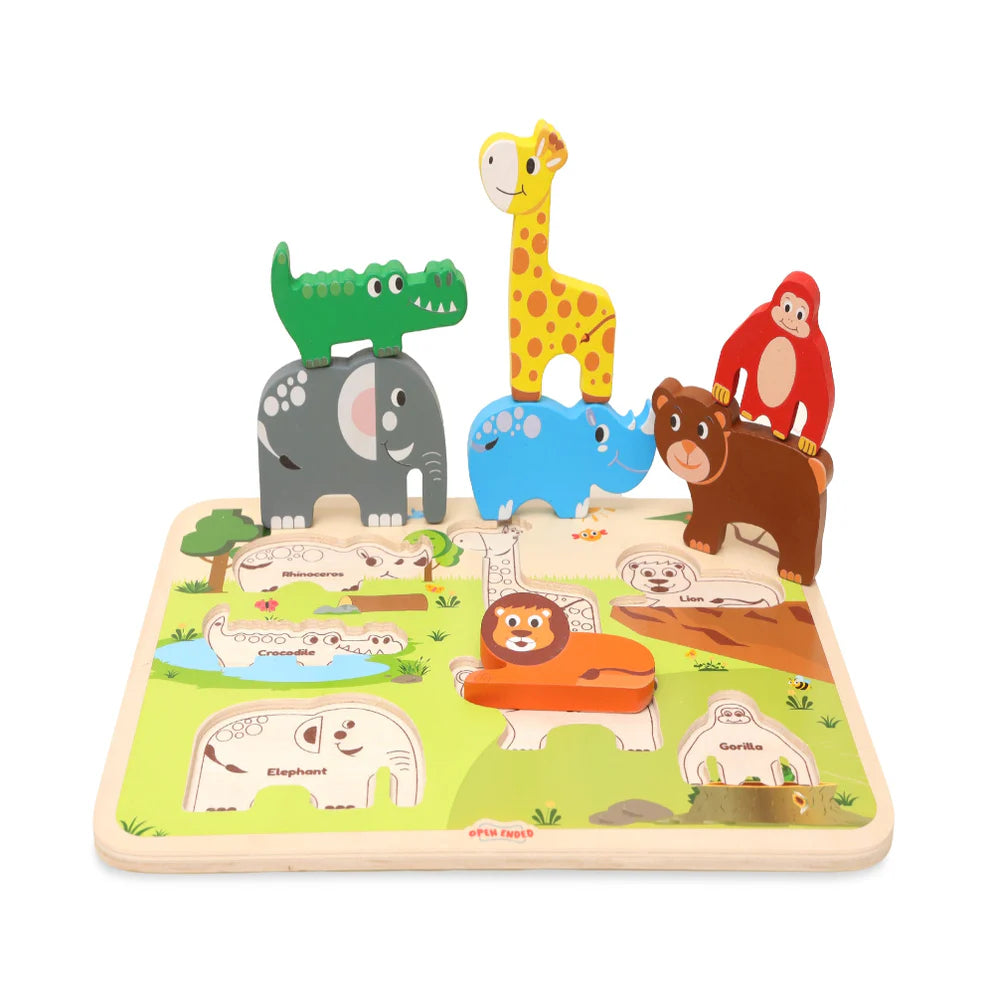Open Ended Chunky Puzzle New Design- Animals (Includes - 7 Chunky self standing Animals)