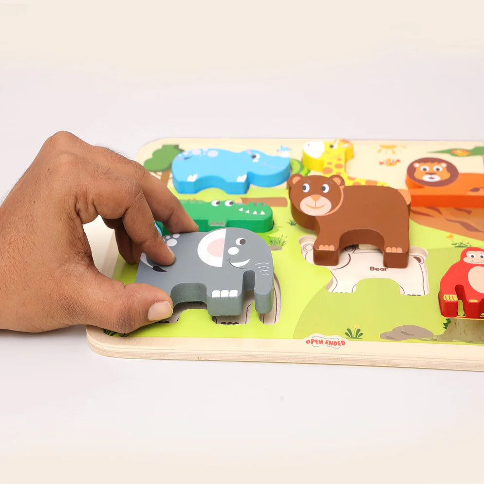 Open Ended Chunky Puzzle New Design- Animals (Includes - 7 Chunky self standing Animals)