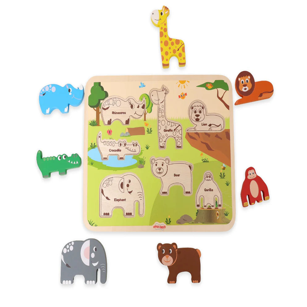 Open Ended Chunky Puzzle New Design- Animals (Includes - 7 Chunky self standing Animals)