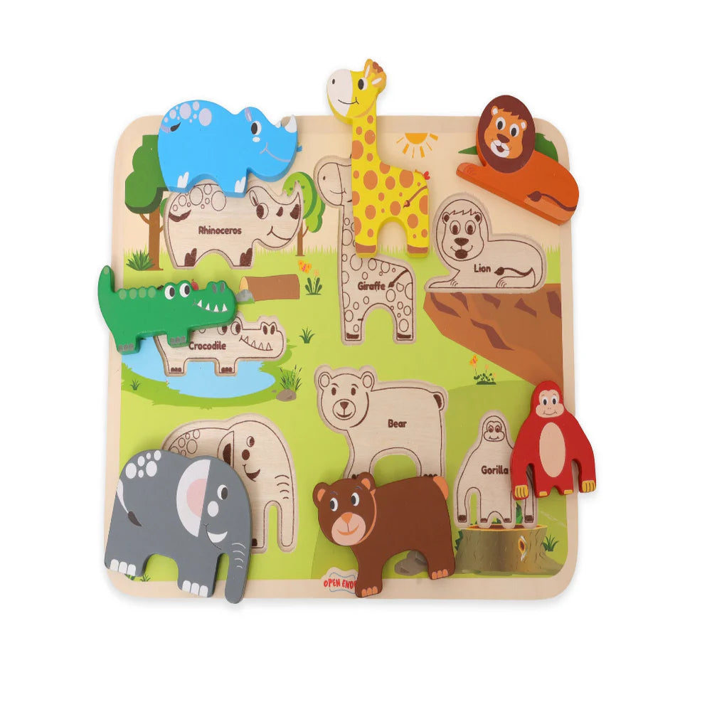 Open Ended Chunky Puzzle New Design- Animals (Includes - 7 Chunky self standing Animals)