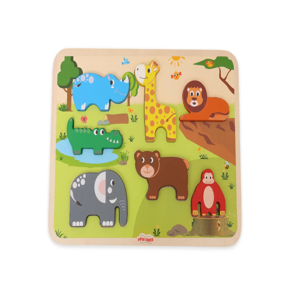 Open Ended Chunky Puzzle New Design- Animals (Includes - 7 Chunky self standing Animals)