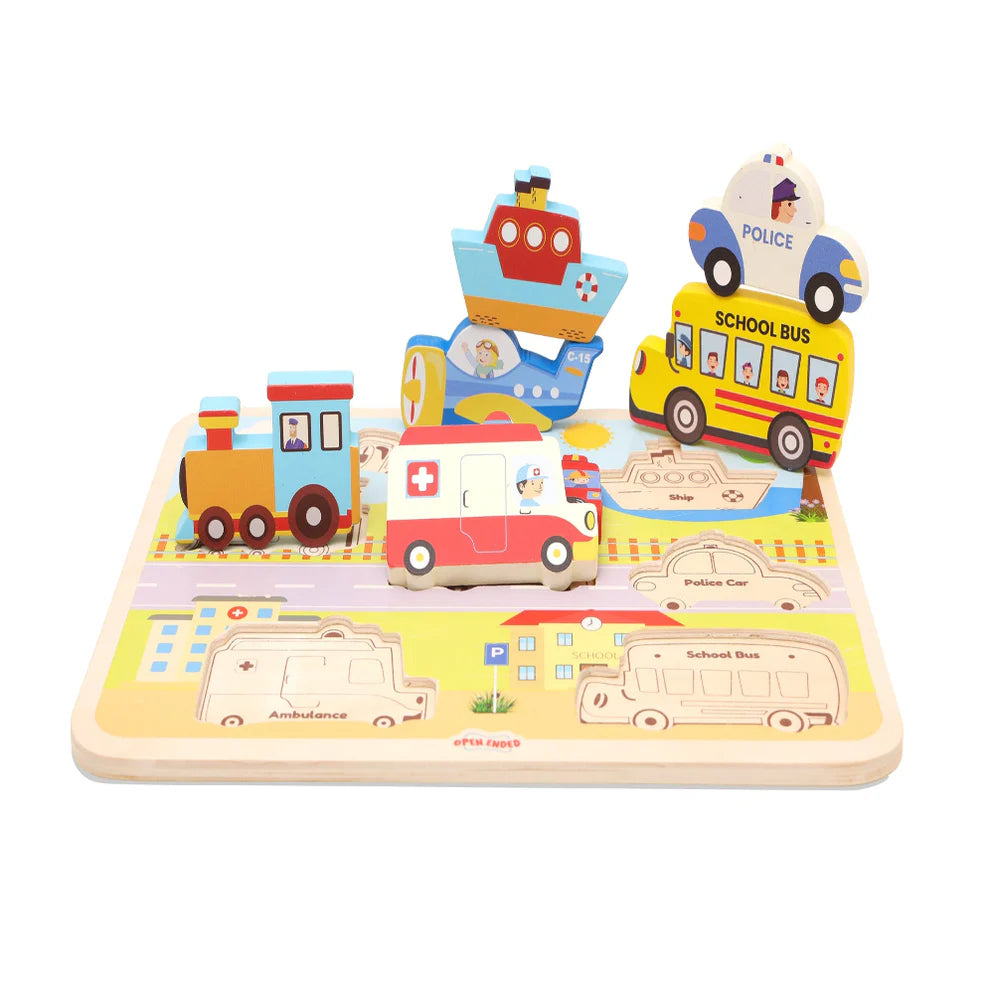 Open Ended Chunky Puzzle New Design - Vehicles (Includes - 7 Chunky self standing Vehicles)