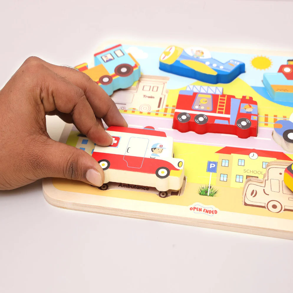 Open Ended Chunky Puzzle New Design - Vehicles (Includes - 7 Chunky self standing Vehicles)