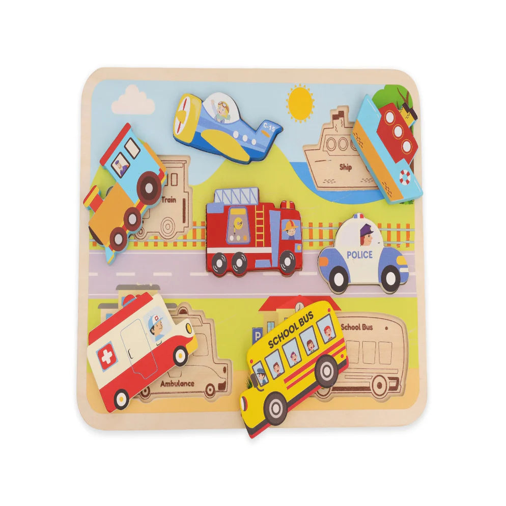 Open Ended Chunky Puzzle New Design - Vehicles (Includes - 7 Chunky self standing Vehicles)