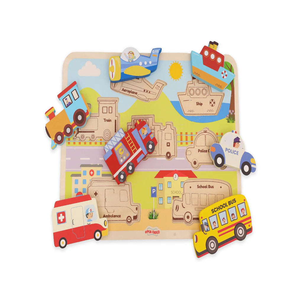Open Ended Chunky Puzzle New Design - Vehicles (Includes - 7 Chunky self standing Vehicles)