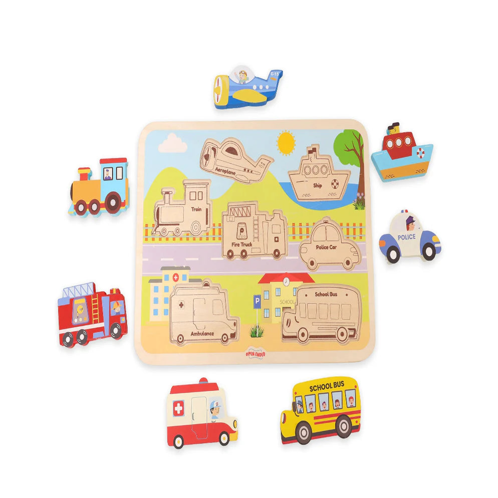 Open Ended Chunky Puzzle New Design - Vehicles (Includes - 7 Chunky self standing Vehicles)