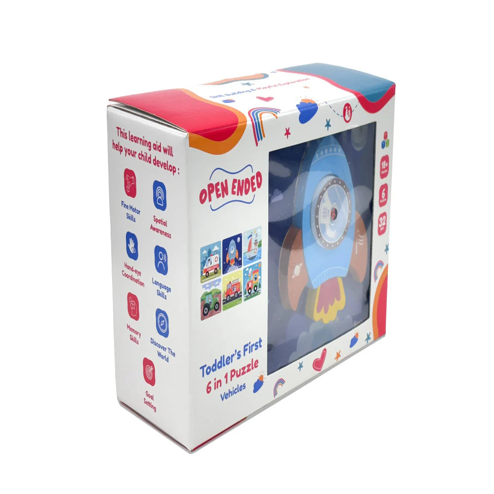 Open Ended Toddler's First 6 In 1 Puzzle -Vehicle (6 puzzles, 32 pcs)