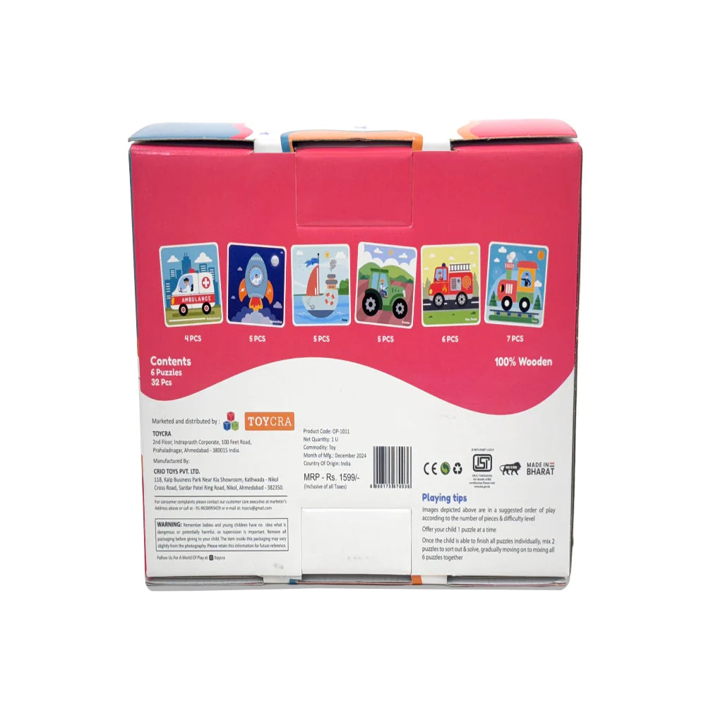 Open Ended Toddler's First 6 In 1 Puzzle -Vehicle (6 puzzles, 32 pcs)