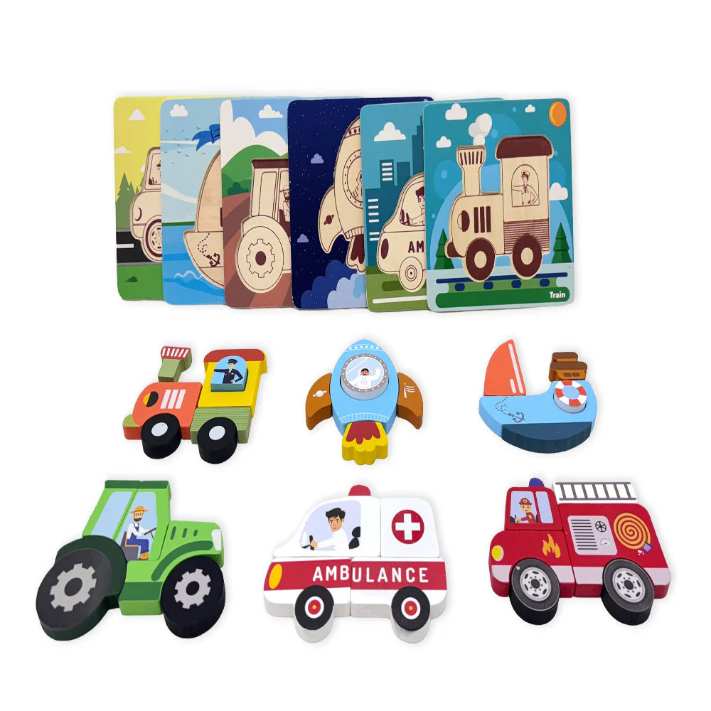 Open Ended Toddler's First 6 In 1 Puzzle -Vehicle (6 puzzles, 32 pcs)