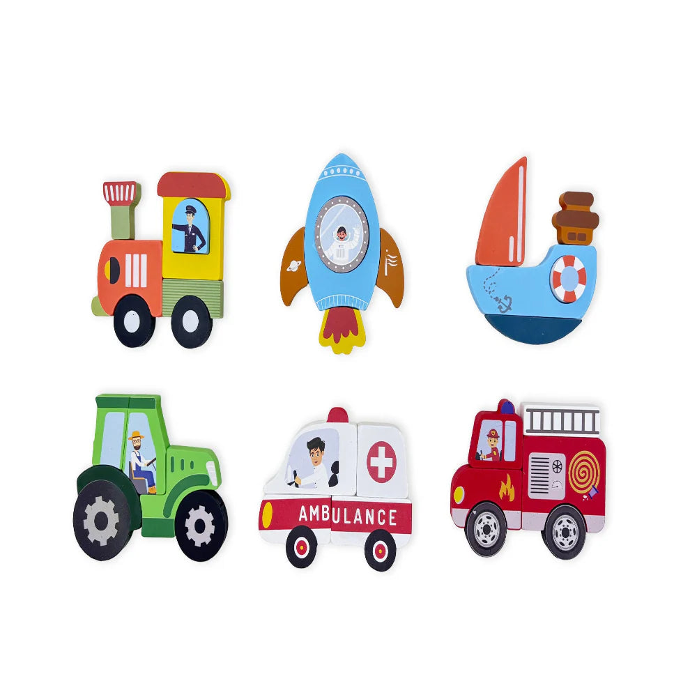 Open Ended Toddler's First 6 In 1 Puzzle -Vehicle (6 puzzles, 32 pcs)