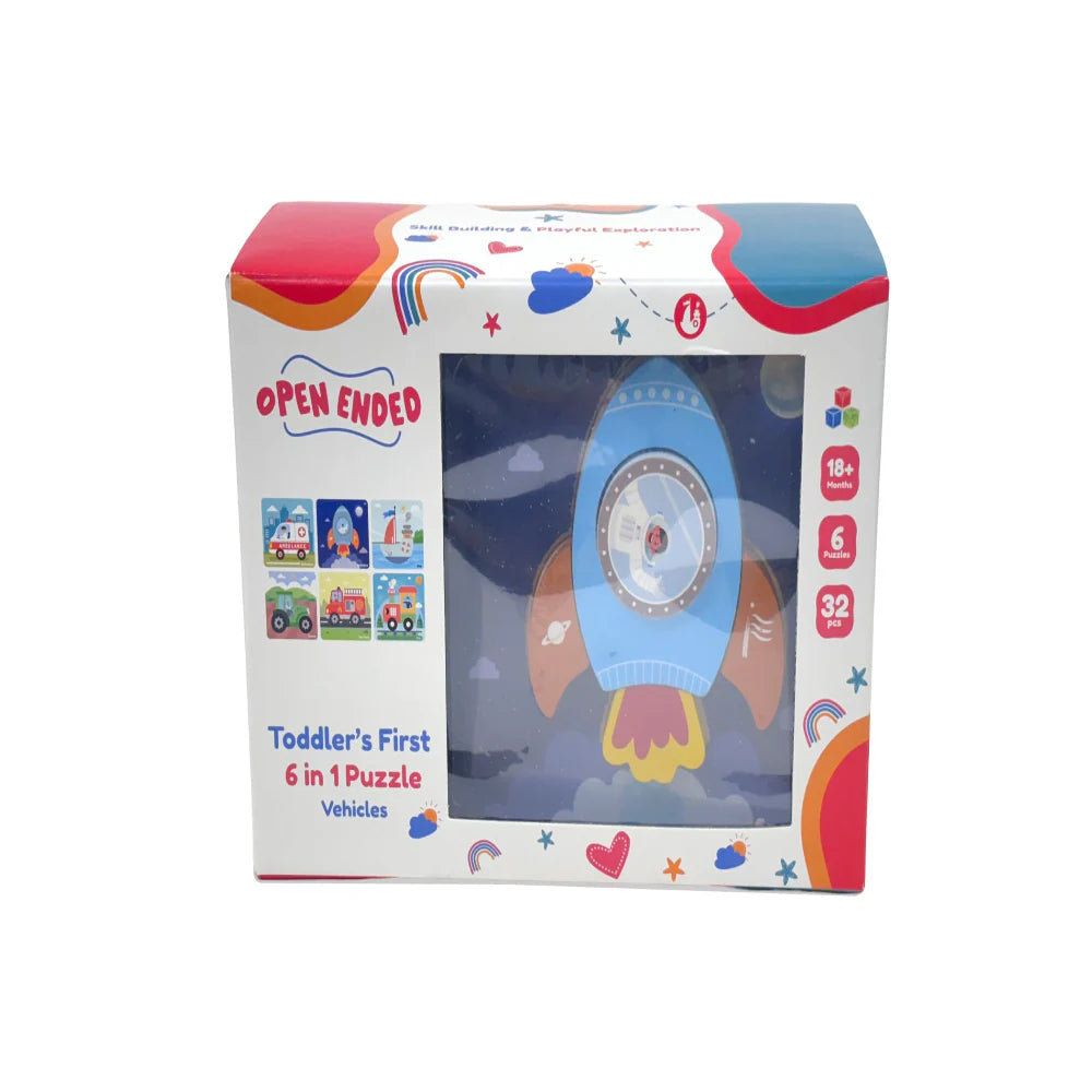 Open Ended Toddler's First 6 In 1 Puzzle -Vehicle (6 puzzles, 32 pcs)