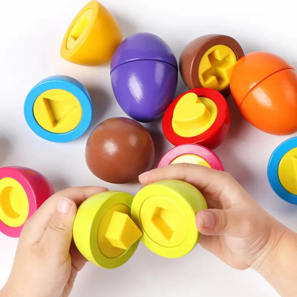 Open Ended Wooden Baby Egg Game - Early Education Geometric Shape Color Matching