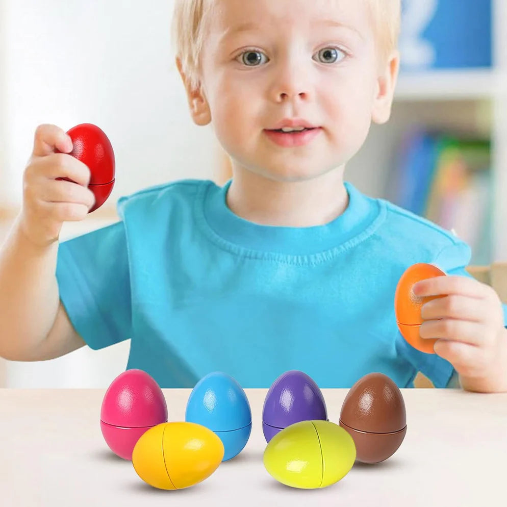 Open Ended Wooden Baby Egg Game - Early Education Geometric Shape Color Matching