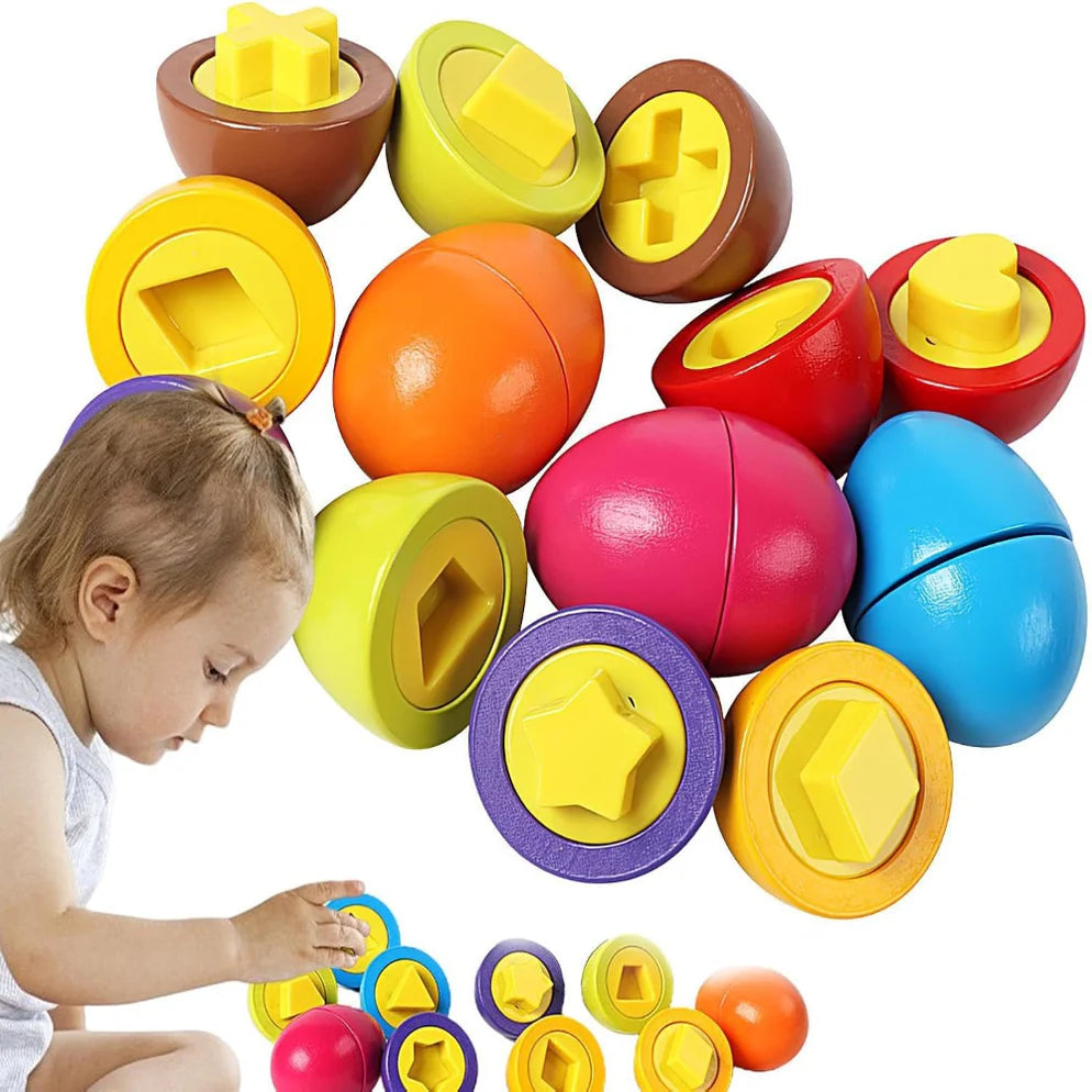 Open Ended Wooden Baby Egg Game - Early Education Geometric Shape Color Matching